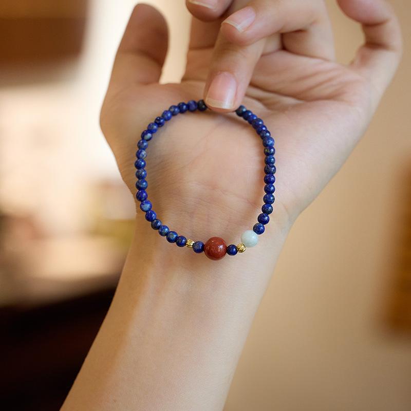 Original Design Natural Lapis Lazuli Small Beads Ultra-fine Bracelet for Women Simple and Exquisite Southern Red Agate Hand Jewelry Gift