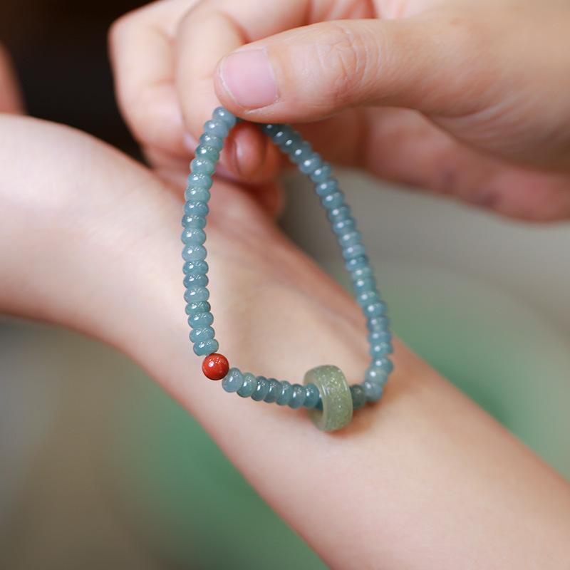 Blue Water Jade Abacus Bead Single Circle Bracelet Hetian Jade Running Ring Southern Red Accessories Hand Jewelry Fortune Lucky Bracelet