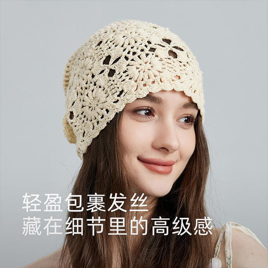 New Lace Beanie Hand-Knitted Slouchy Hat for Women Summer Thin Hollow Crochet Knitted Cool Hat Trendy