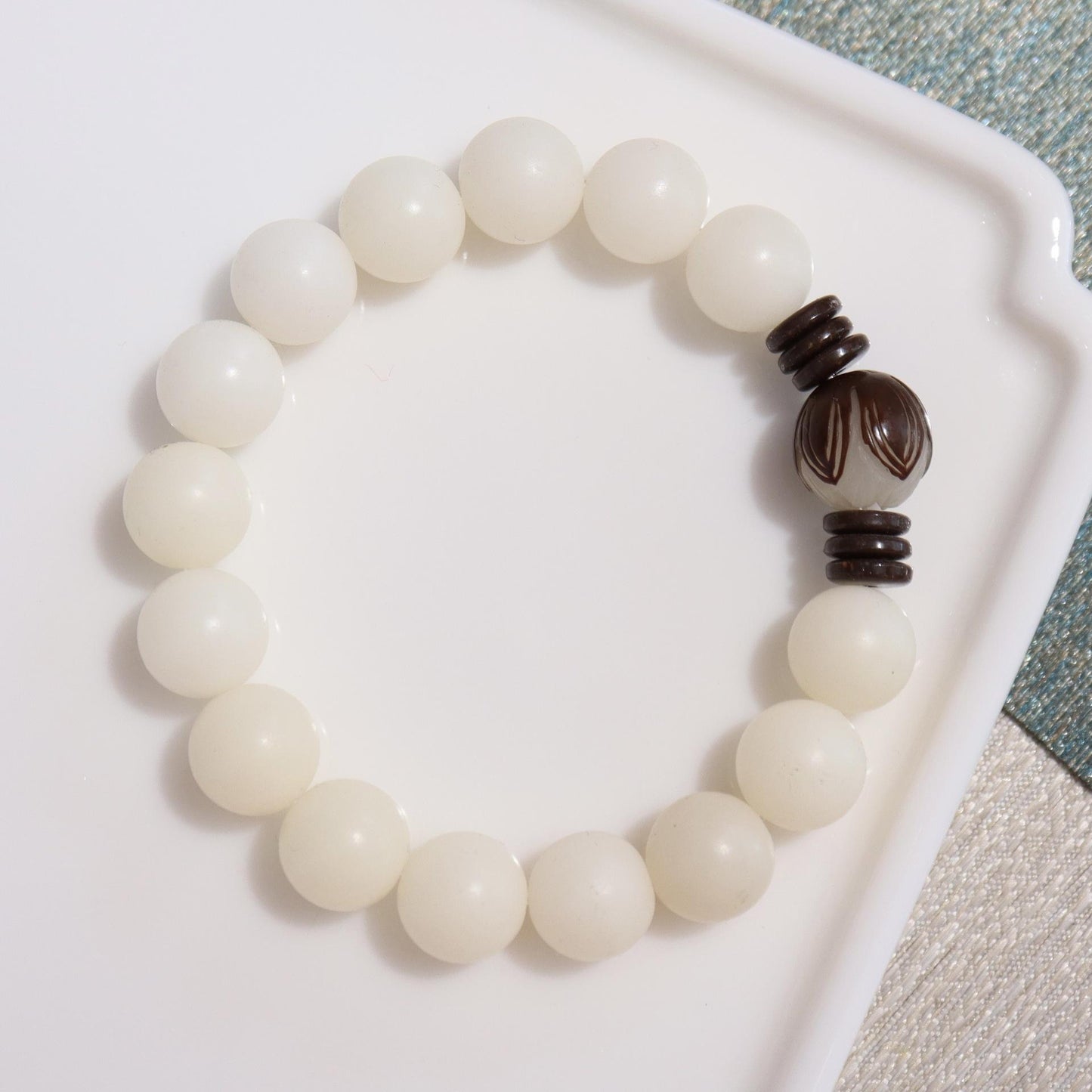 Hainan White Jade Bodhi Single Circle 8*10mm Bracelet Couple Style Buddhist Bead Bracelet Jewelry