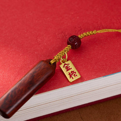 Creative Gift Keychain with Wooden Handmade Vermilion and Sandalwood Sign Pendant