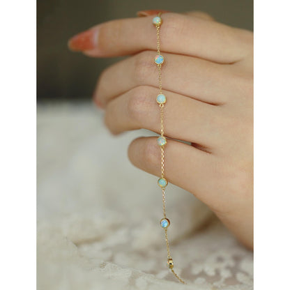 Make a Wish~S925 Silver Plated 14K Gold Thin Bracelet 7 Opal Bracelet for Women Vintage Niche Ins Gift Internet Celebrity