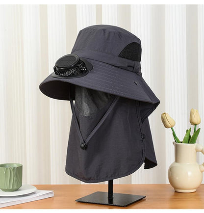 Summer Wide Brim Solar Rechargeable Fan Hat for Adults Outdoor Men and Women Garden Fishing Sunshade Face Protection