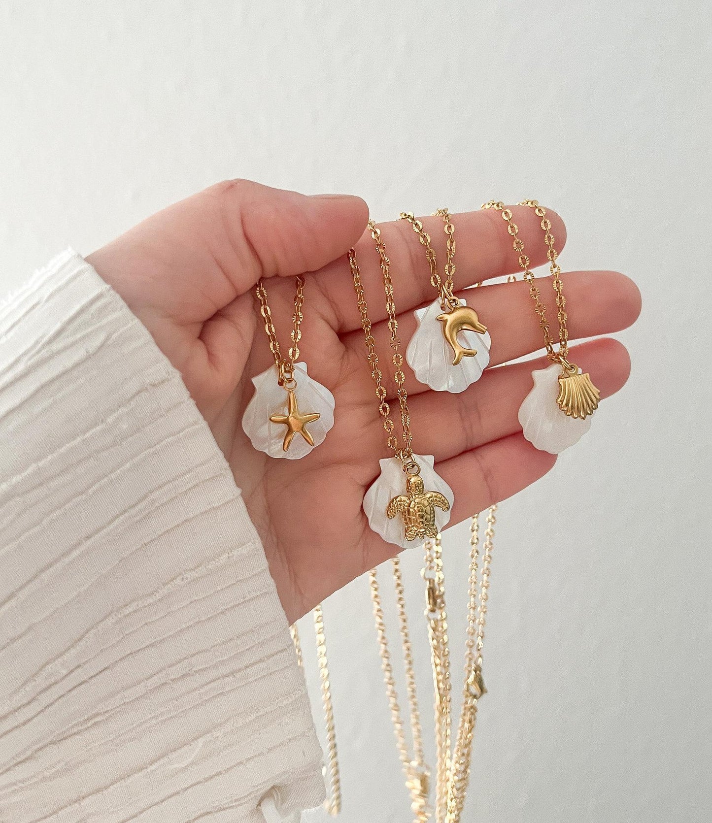 Titanium Steel High Color Retention European and American Beach Starfish Necklace Summer Style Conch Pendant Shell DIY Necklace 18K Gold Plated