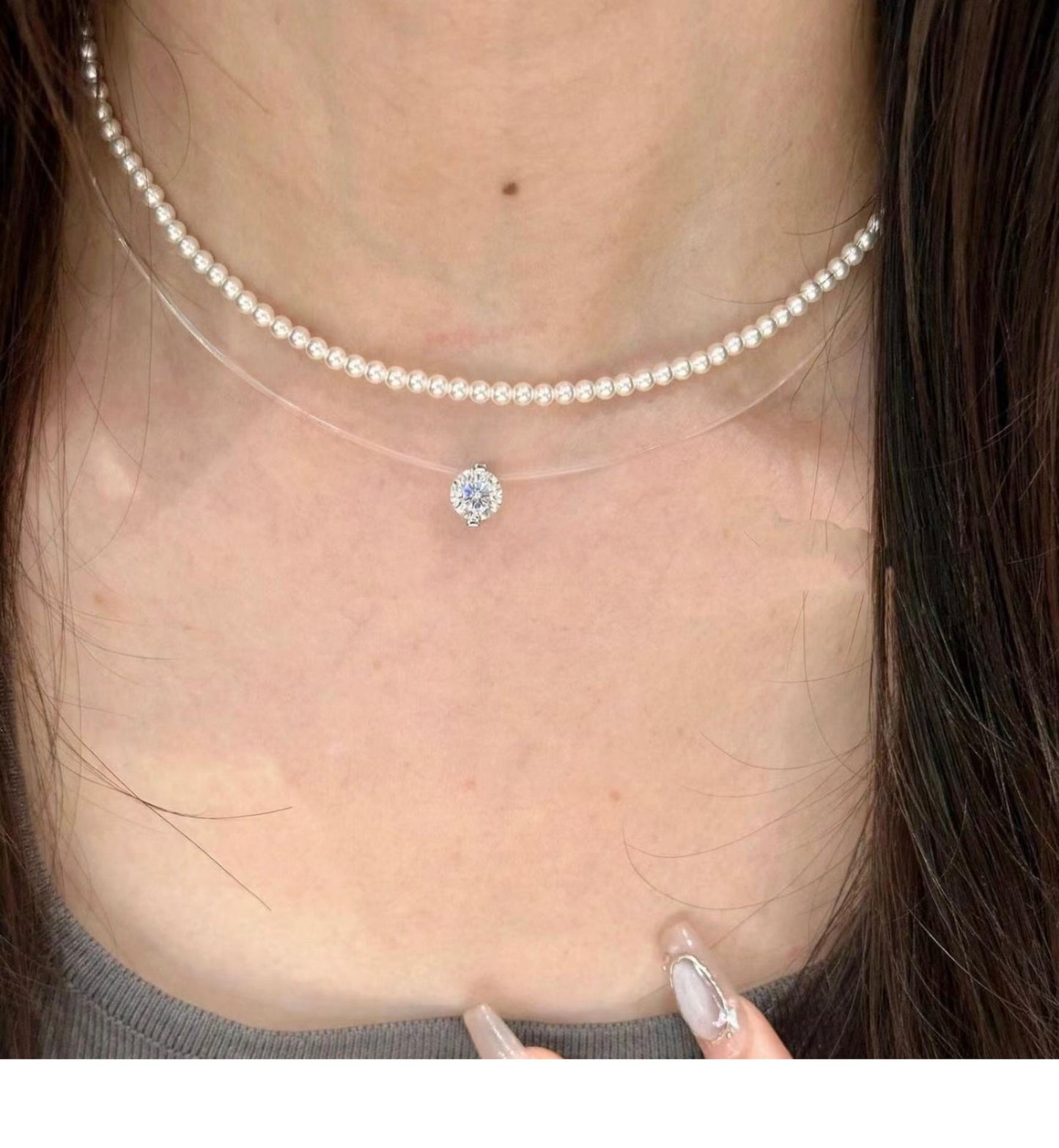 Mermaid Tears Necklace Ladies New Moissanite Invisible Fishing Line Minority All-Match Sterling Silver Clavicle Chain