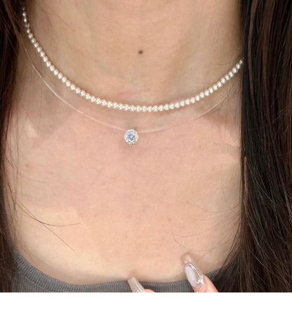 Mermaid Tears Necklace Ladies New Moissanite Invisible Fishing Line Minority All-Match Sterling Silver Clavicle Chain
