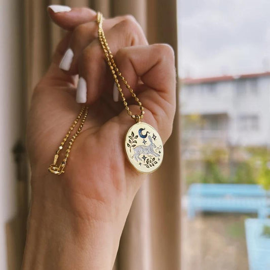 Titanium Steel New Hand-Painted Oil-Drip Rabbit Element Pet Oval Tarot Card Necklace Color-Retaining 18K Gold Plating