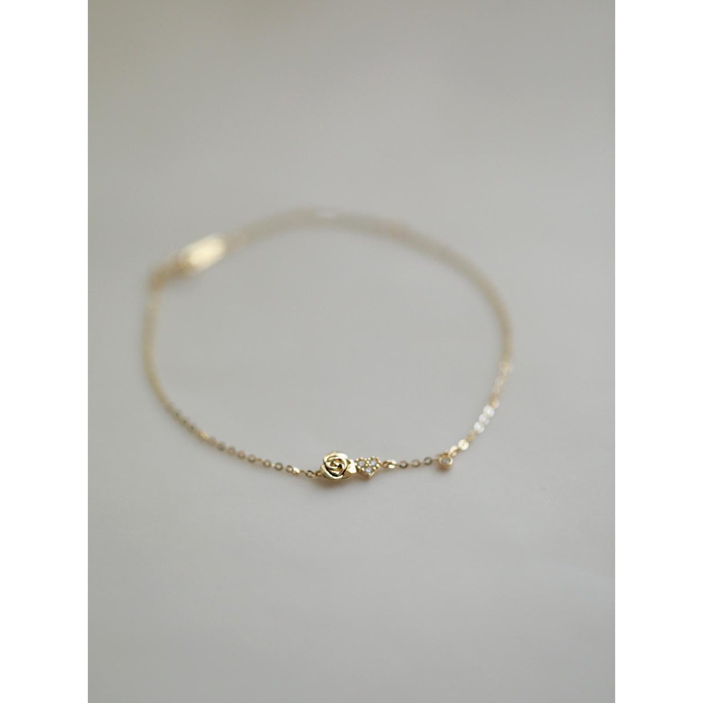 Rose Flower S925 Silver Plated 14K Gold Fine Sparkling Rose Heart Ultra-Thin Bracelet Gift