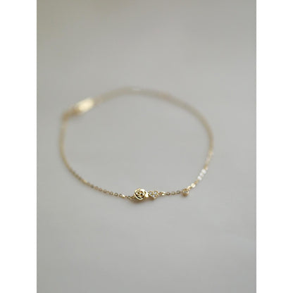 Rose Flower S925 Silver Plated 14K Gold Fine Sparkling Rose Heart Ultra-Thin Bracelet Gift