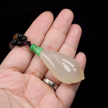 Natural Chalcedony Agate Magnolia Necklace for Women Ice White Chalcedony Pendant Sweater Necklace Versatile Jewelry