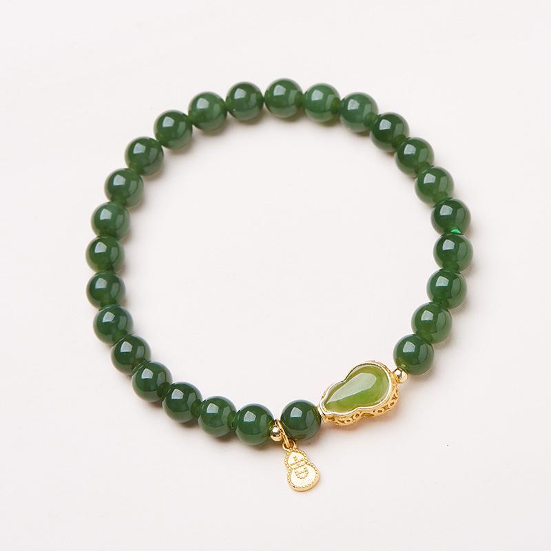 Natural Hetian Jade Jadeite Bracelet for Women S925 Silver Jadeite Gourd Fortune Bracelet