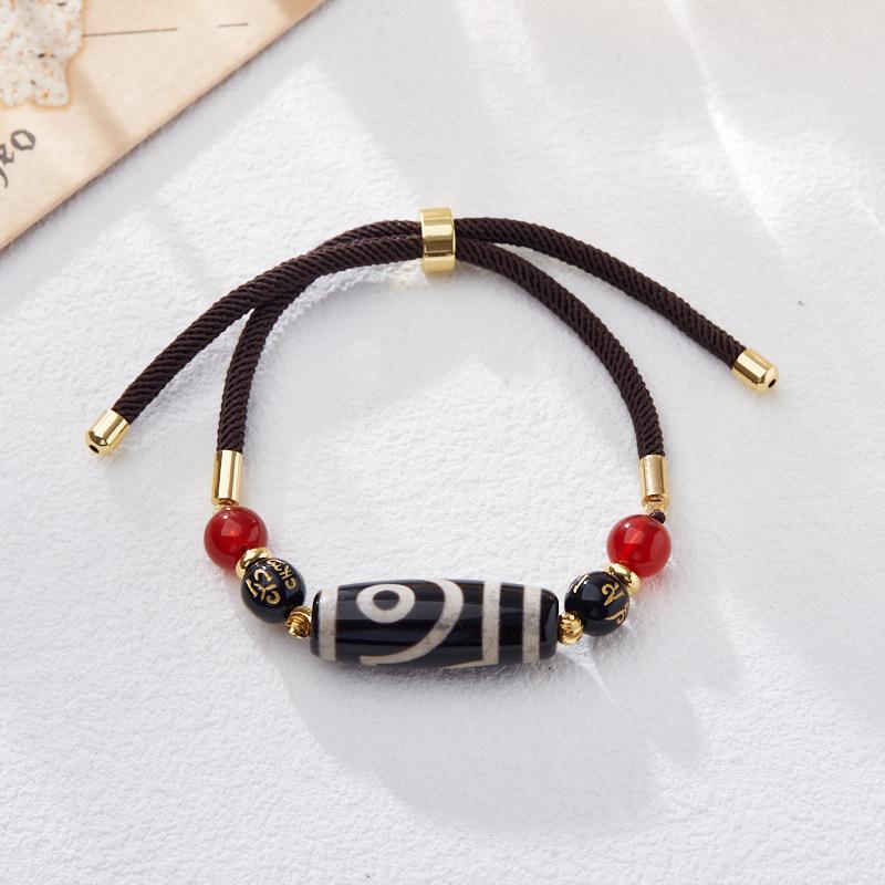 Natural Nine-Eye Dzi Bead Agate Bracelet Unisex Retro Tibetan Style Black Agate Bracelet Buddhist Beads Dzi Beads