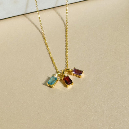 Titanium Steel Necklace Rectangular December Birthstone Pendant Colorful Zircon Clavicle Chain for Women Color Retention 18K Gold Plated Color Retention