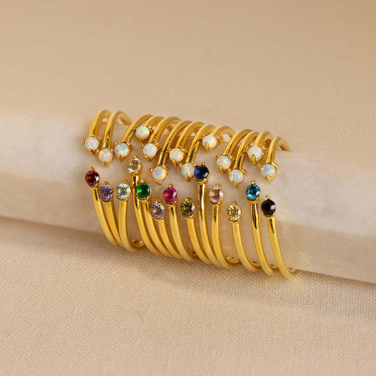 Titanium Steel Color-Retaining Natural Opal Color Zircon December Birthstone Ring Plain Band December Birthstone Plated with 18K Gold