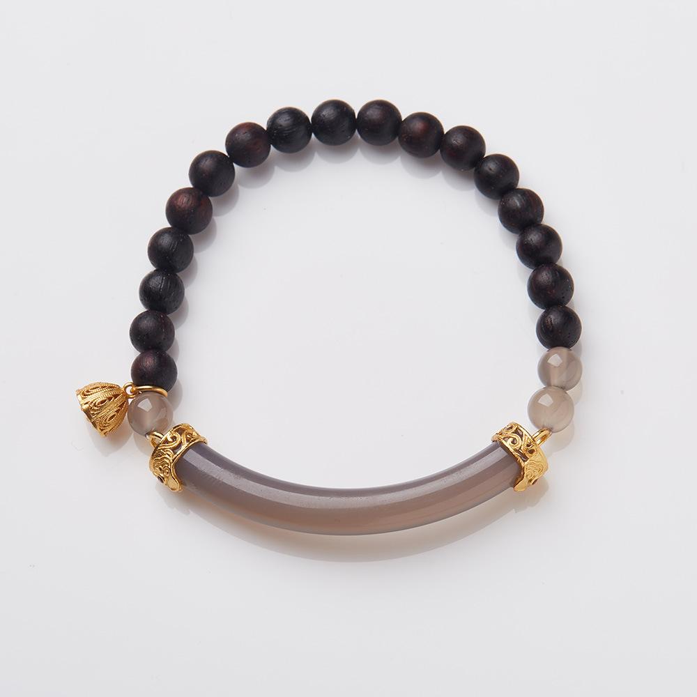 New Chinese Style Milky Fragrance Barbie Sandalwood Bracelet Semi Raw Smoke Purple S925 Silver Chalcedony Agate Double Combination High-end Bracelet