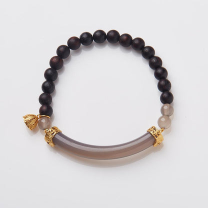 New Chinese Style Milky Fragrance Barbie Sandalwood Bracelet Semi Raw Smoke Purple S925 Silver Chalcedony Agate Double Combination High-end Bracelet