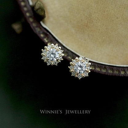 925 Sterling Silver 14k Gold Plated Earrings Warm Little Sun Gorgeous Vintage Palace Style Zircon Mini