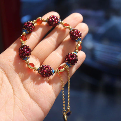National Style Natural Garnet Simple Women's Garnet Bracelet with Tianhe Stone Cloisonné Accessories Beaded Bracelet Jewelry