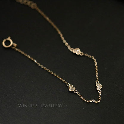 S925 Sterling Silver Gold-Plated Bracelet Hollow Smooth Heart Simple Elegant Petite Bracelet for Women