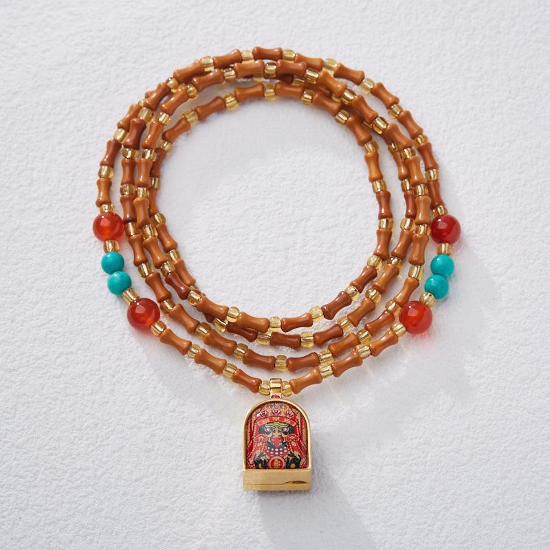 Tibetan Style Zakiram Zodiac Birth Buddha Necklace Thangka Gawu Box New Chinese Style Olive Core Bamboo Knot Pendant