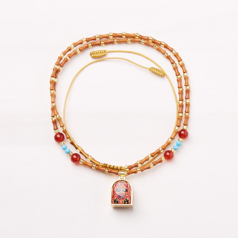 New Chinese Style Olive Stone Bamboo Knot Braided Necklace for Women with Zakiram Thangka Pendant and Gawu Box, Elegant and Versatile Necklace