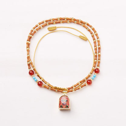New Chinese Style Olive Stone Bamboo Knot Braided Necklace for Women with Zakiram Thangka Pendant and Gawu Box, Elegant and Versatile Necklace