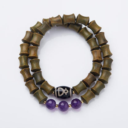 Natural Green Sandalwood Bamboo Knot Bracelet Nine Purple Fire Luck Bracelet for Women Tibetan Style Dzi Bead High-end Crystal Bracelet
