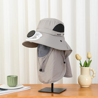 Summer Wide Brim Solar Rechargeable Fan Hat for Adults Outdoor Men and Women Garden Fishing Sunshade Face Protection