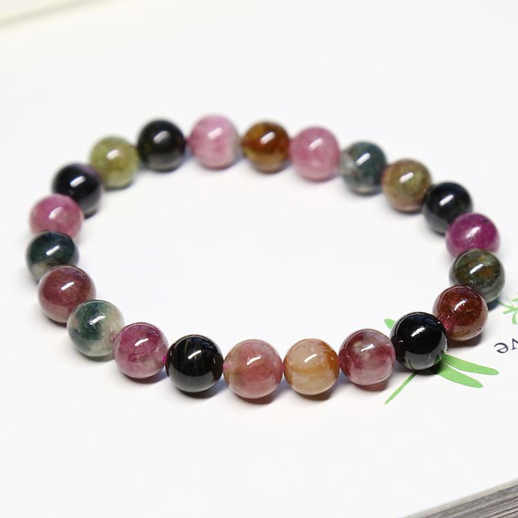 Natural Tourmaline Bracelet for Women Tourmaline Round Beads Rainbow Color Single Circle Bracelet Crystal Jewelry Round Beads Best Friend Gift