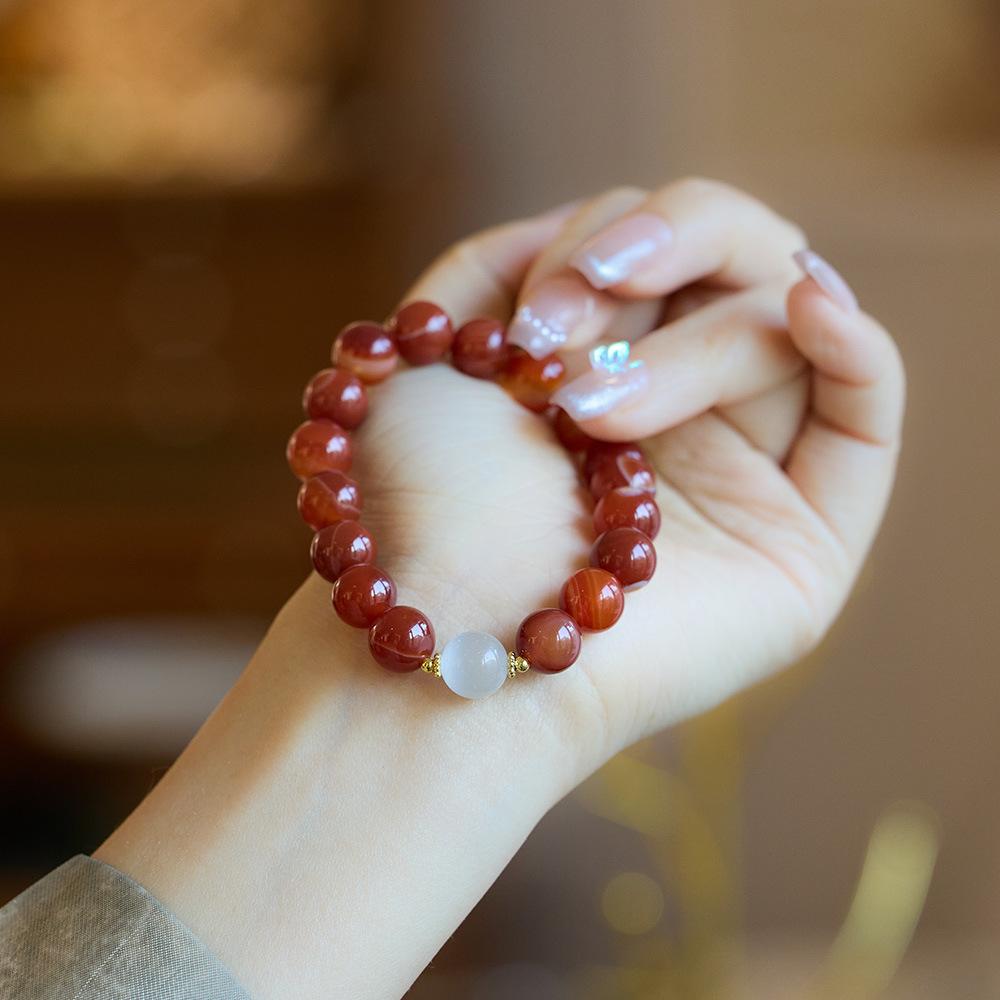 Natural Red Agate Bracelet for Women Cat's Eye Stone Beaded Bracelet Red Striped Agate Bracelet Best Friend Gift