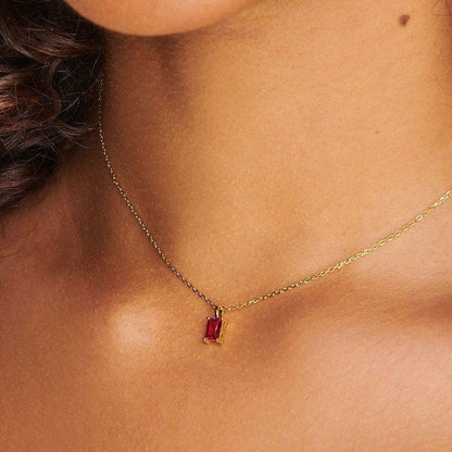 Titanium Steel Necklace Rectangular December Birthstone Pendant Colorful Zircon Clavicle Chain for Women Titanium Steel Plated with 18K Gold Color Retention