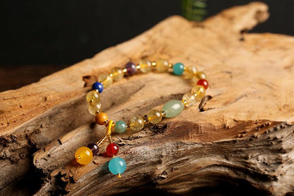 Original Design Multi-Gemstone Jewelry Brazilian Natural Golden Rutilated Quartz Bracelet for Women Vintage Agate Pink Quartz Bracelet