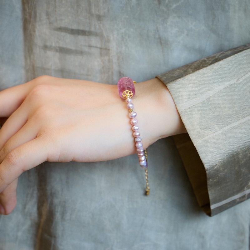 Natural Pearl Necklace for Women Purple Freshwater Pearl Pattern Bracelet High-end Feel Gift for Best Friend