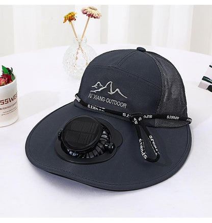 Men's Summer Solar Charging Hat with Fan Fishing Outdoor Sunshade Sun Protection Hat Women's Wide Brim Mesh Hat