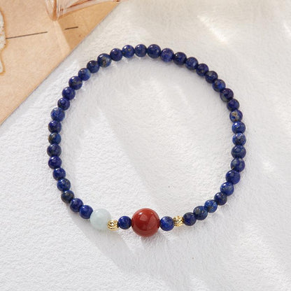 Original Design Natural Lapis Lazuli Small Beads Ultra-fine Bracelet for Women Simple and Exquisite Southern Red Agate Hand Jewelry Gift