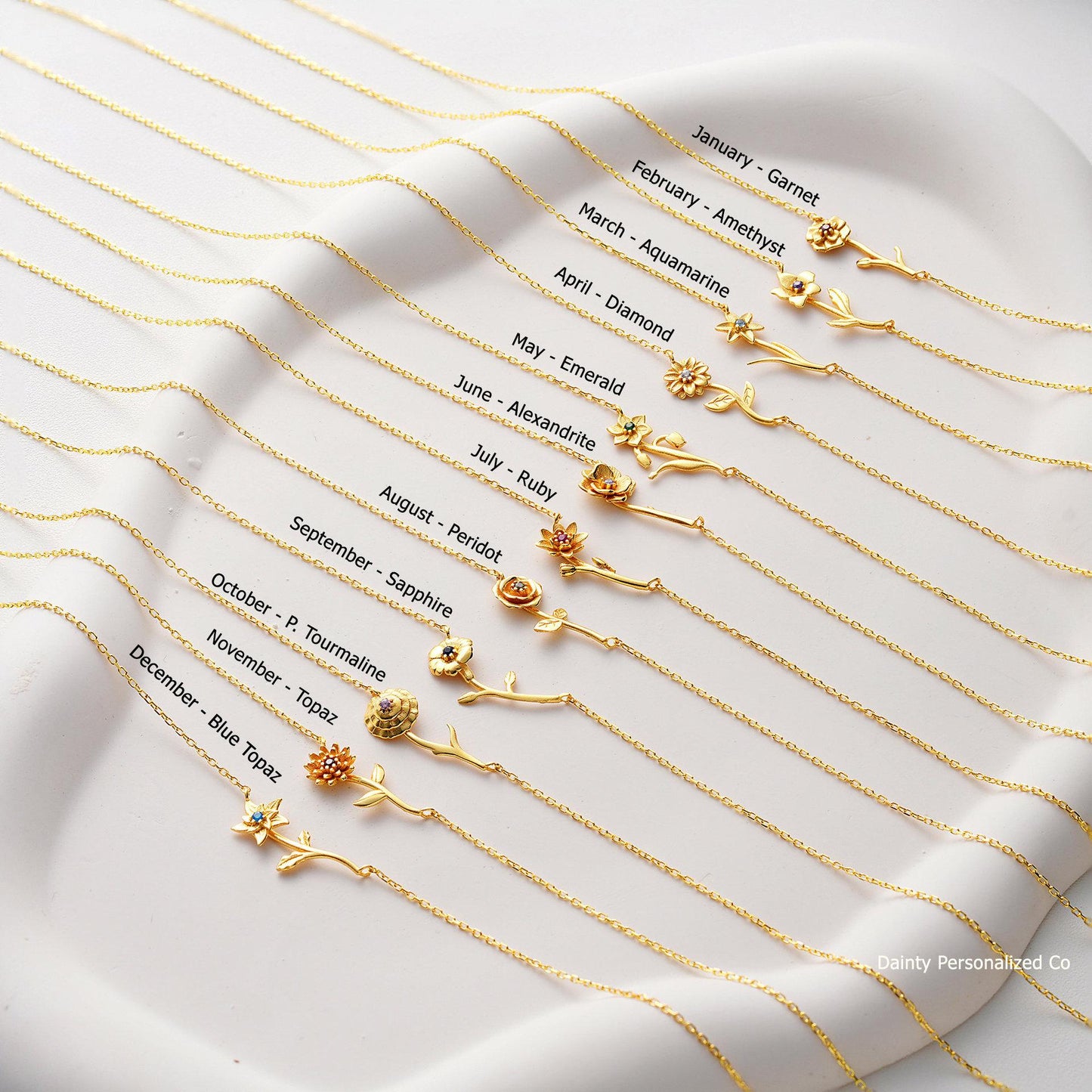 December Birthstone Pendant 3D Decorative Flower Pendant Necklace Gold-Plated Sweater Chain