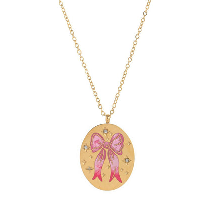Titanium Steel New Hand-Painted Oil-Drip Rabbit Element Pet Oval Tarot Card Necklace Color-Retaining 18K Gold Plating