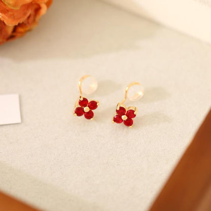 Non-Pierced Clip-On Earrings Blue Moonstone Flower Small Stud Earrings Silicone Earrings for Women New High-End Summer
