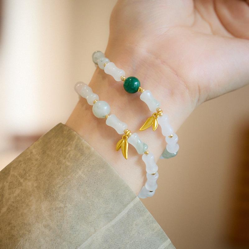 Natural Tianshan Green Bamboo Knot Bracelet Bamboo Knot Wealthy Endless Gold Silk Jade High-end Bracelet Gift for Best Friend