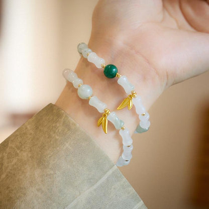 Natural Tianshan Green Bamboo Knot Bracelet Bamboo Knot Wealthy Endless Gold Silk Jade High-end Bracelet Gift for Best Friend