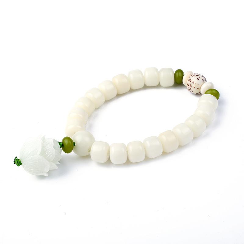 Hainan White Jade Bodhi Single Circle 8*10mm Bracelet Couple Style Buddhist Bead Bracelet Jewelry