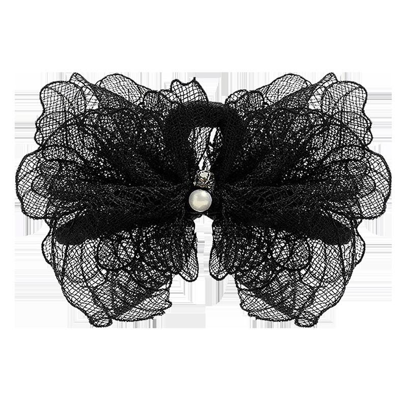 Lannuo Black Lace Trim Bow Hair Clip Simple French Elegant Back of Head Shark Clip Large Claw Clip