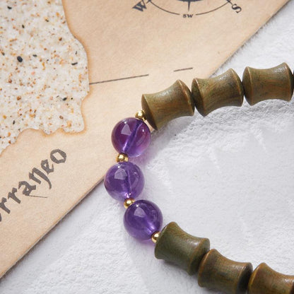Natural Green Sandalwood Bamboo Knot Bracelet Nine Purple Fire Luck Bracelet for Women Tibetan Style Dzi Bead High-end Crystal Bracelet