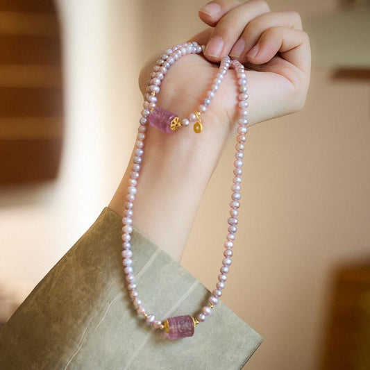 Natural Pearl Necklace for Women Purple Freshwater Pearl Pattern Bracelet High-end Feel Gift for Best Friend