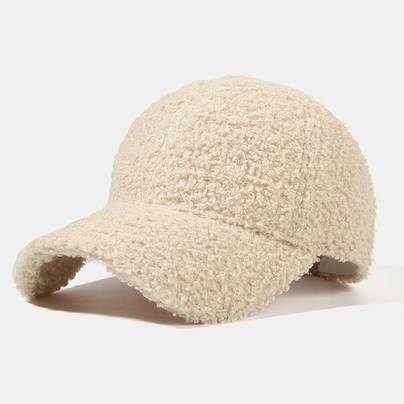 Lightweight Lamb Wool Hat for Men and Women, Autumn and Winter Korean Style Trendy Versatile Baseball Cap, Outdoor Windproof Warm Solid Color Hat