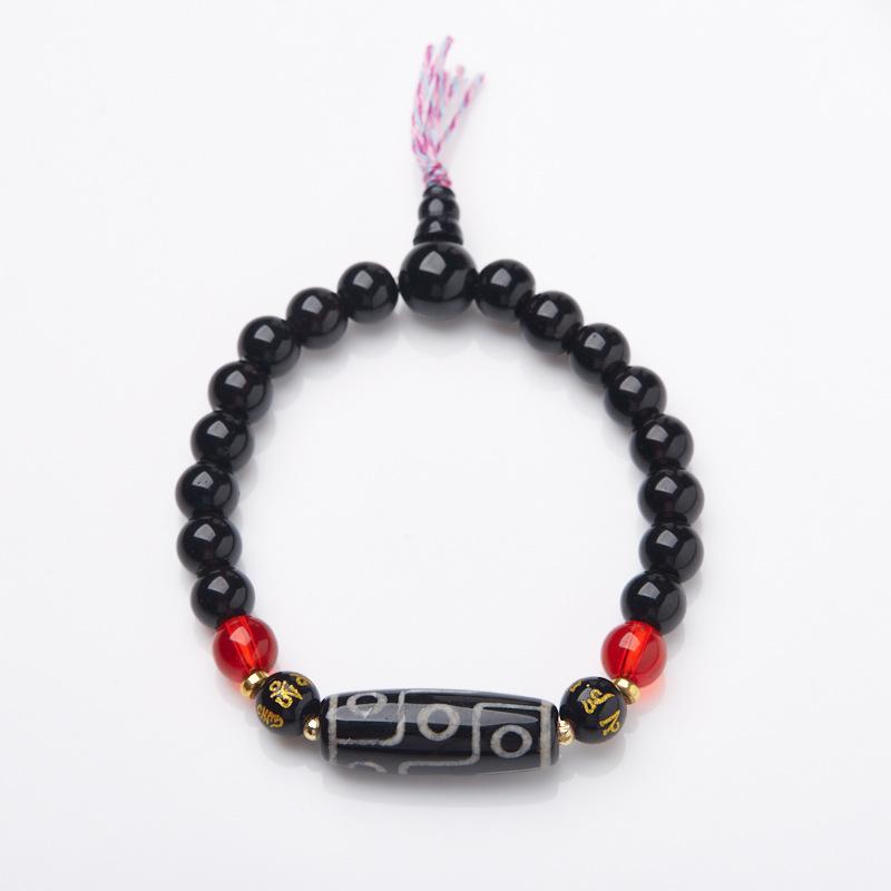 Natural Tibetan Nine-Eyed Dzi Bead Agate Bracelet Nine Purple Fire Good Luck Bracelet Vintage Dzi Bead Buddhist Bead Bracelet