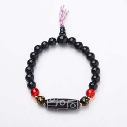 Natural Tibetan Nine-Eyed Dzi Bead Agate Bracelet Nine Purple Fire Good Luck Bracelet Vintage Dzi Bead Buddhist Bead Bracelet
