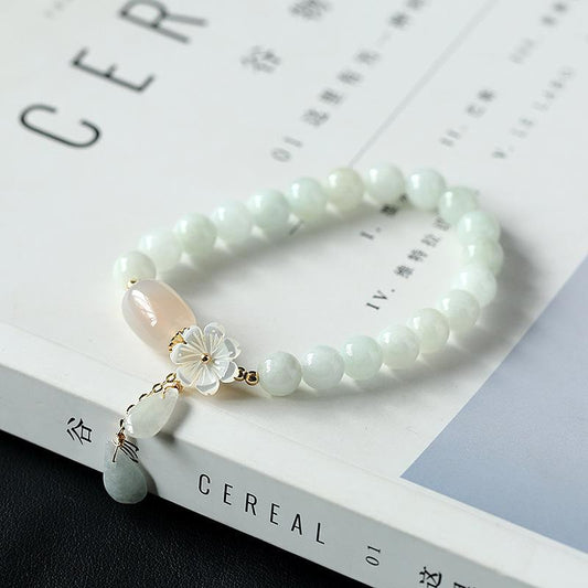 Original Natural Emerald Bracelet 14K Gilded Hanging Natural Shell Flower Jade Droplet Type Jade Jewelry