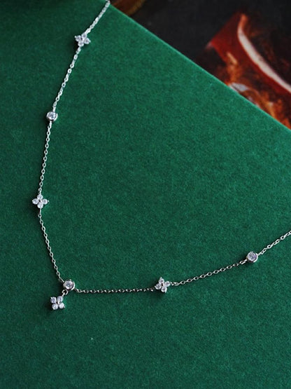 S925 Silver Plated 18K Gold Four-Leaf Clover Lucky Vintage Simple Elegant Collarbone Necklace