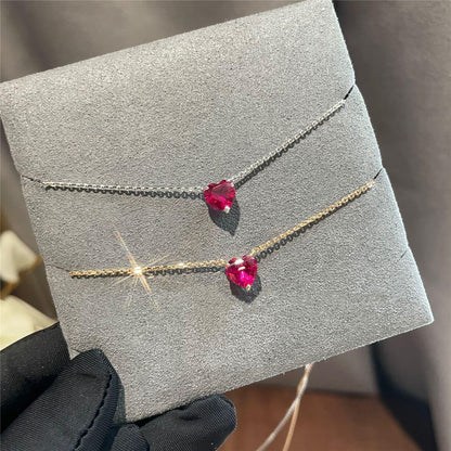S925 Silver Plated 14K Gold Pure Silver Pendant Clavicle Chain Red Corundum Silver Necklace for Women Korean and Japanese Simple Style